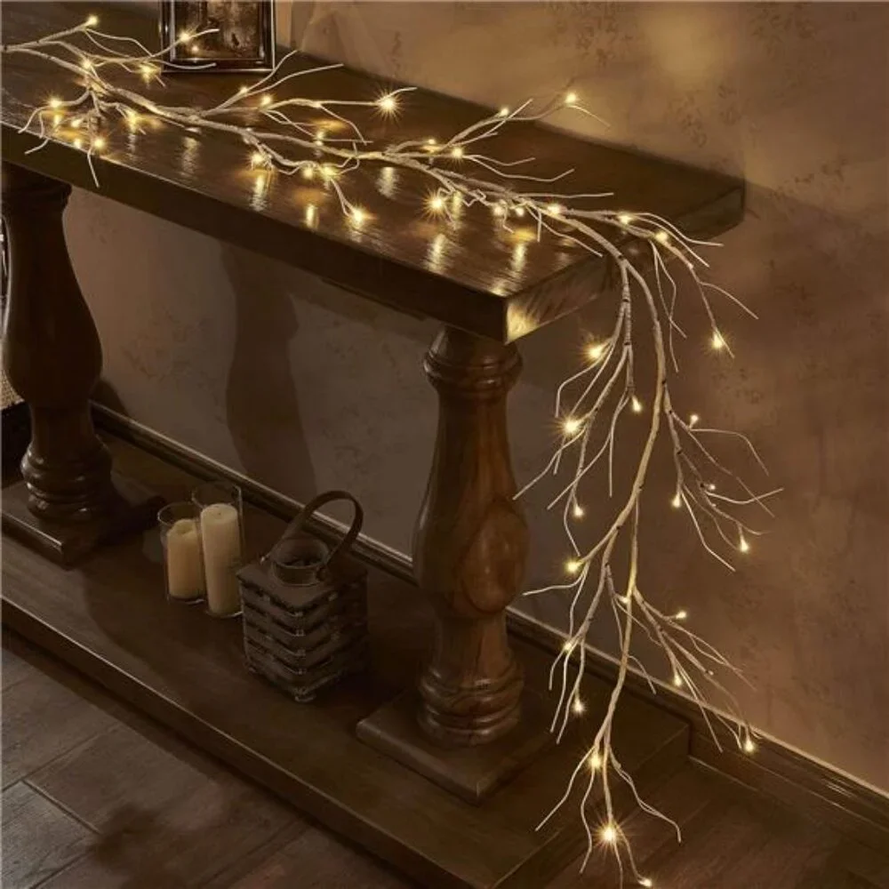 Lighted Birch Garland 6FT 48 LED Battery Operated with Timer Pre-lit